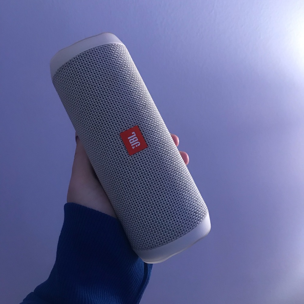 white JBL speaker